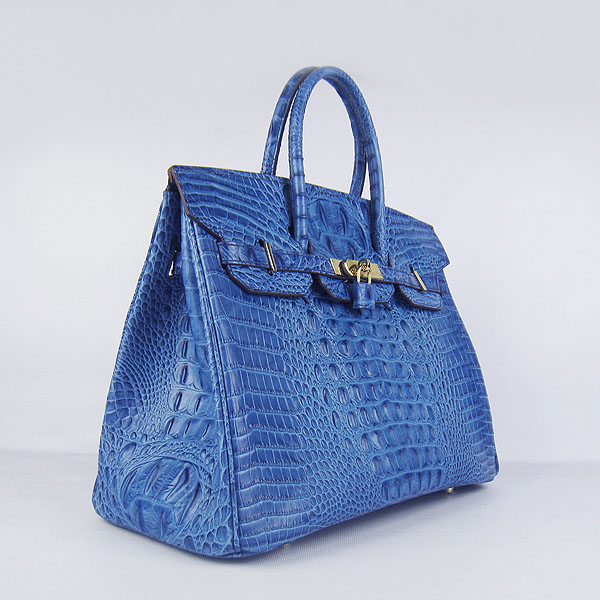 High Quality Fake Hermes Birkin 35CM Crocodile Head Veins Leather Bag Dark Blue 6089 - Click Image to Close